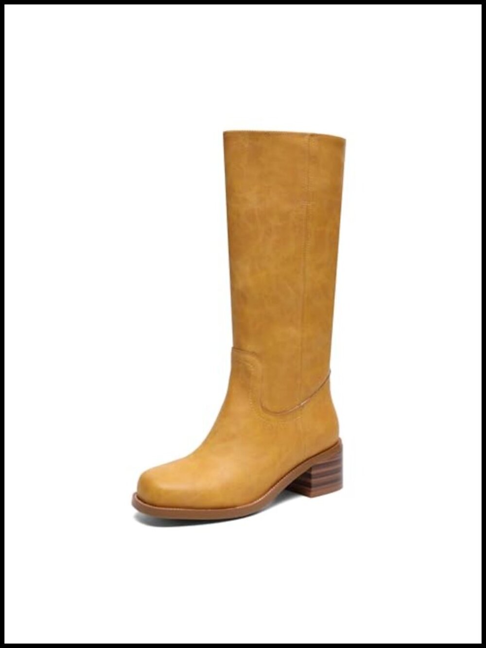 Women's Knee High Boots Square Toe Chunky Block Heel Slip On Comfortable